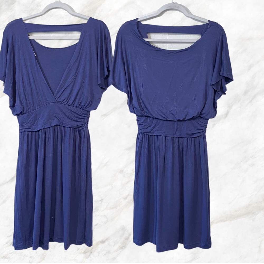 LUSH open back blue blouson dress midi knit Small